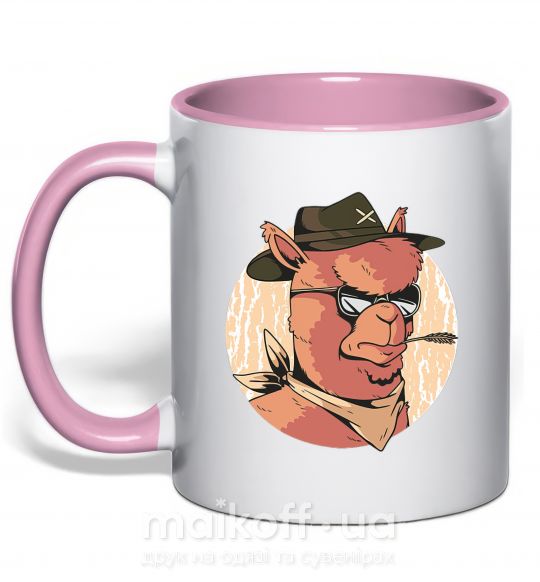 Чашка з кольоровою ручкою Лама шериф Ніжно рожевий фото