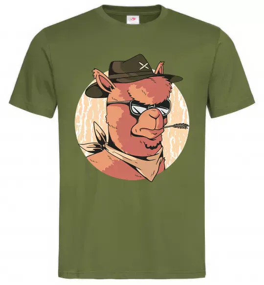 Мужская футболка Лама шериф Оливковый фото