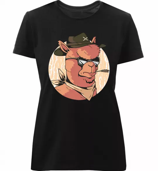 Жіноча преміум футболка Лама шериф Чорний фото