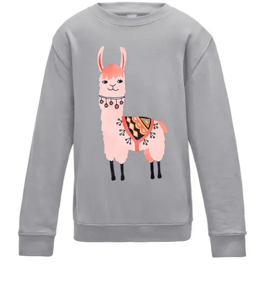 Детский Свитшот Рожева лама Серый меланж фото