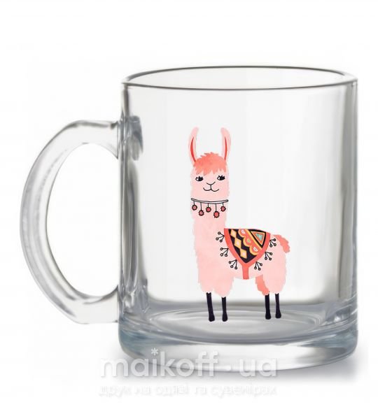 Чашка стеклянная Розовая лама Прозрачный фото