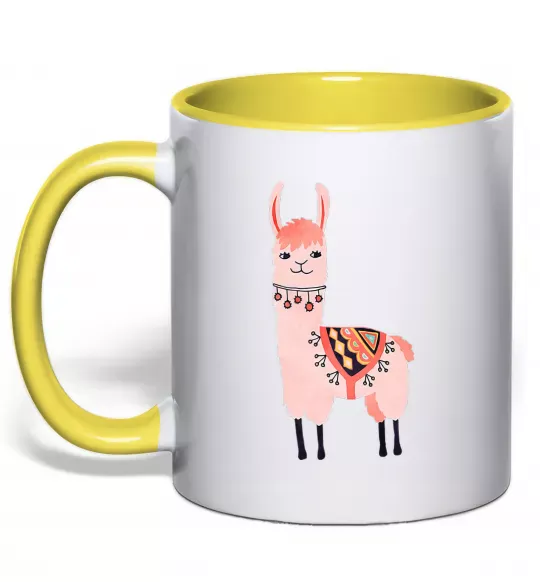 Чашка с цветной ручкой Рожева лама Солнечно желтый фото