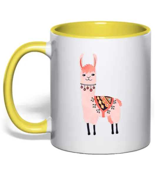Чашка з кольоровою ручкою Рожева лама Лимонний фото
