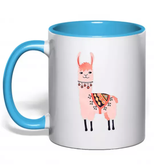Чашка с цветной ручкой Рожева лама Голубой фото