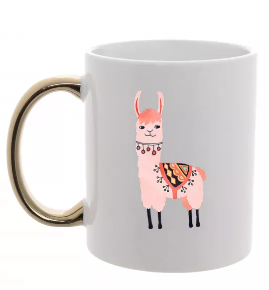 Чашка с цветной ручкой Рожева лама Золото фото