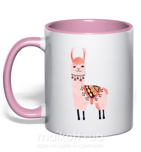 Чашка с цветной ручкой Розовая лама Нежно розовый фото