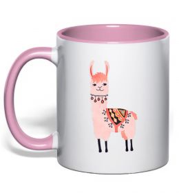 Чашка с цветной ручкой Рожева лама