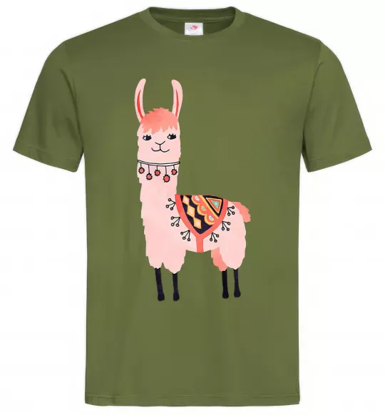 Мужская футболка Рожева лама Оливковый фото