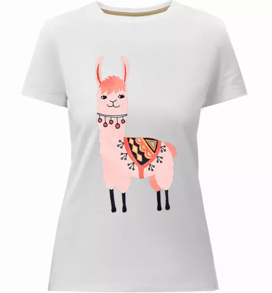 Женская премиум футболка Рожева лама Белый фото