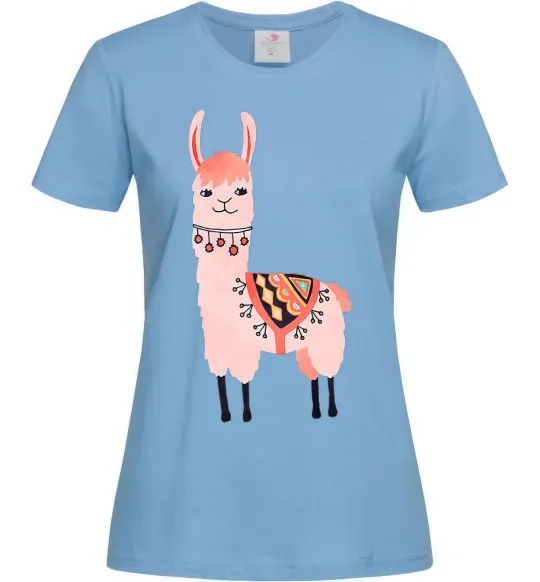 Жіноча футболка Рожева лама Блакитний фото