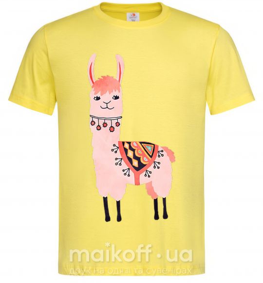 Мужская футболка Розовая лама Лимонный фото