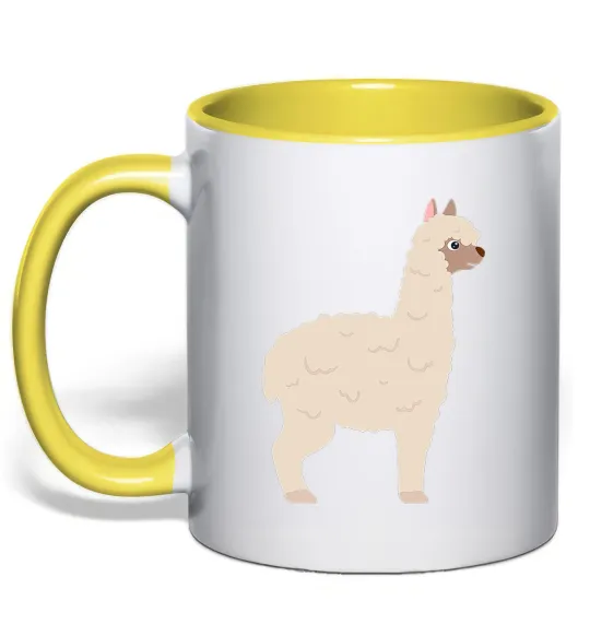 Чашка с цветной ручкой Світла лама Лимонный фото
