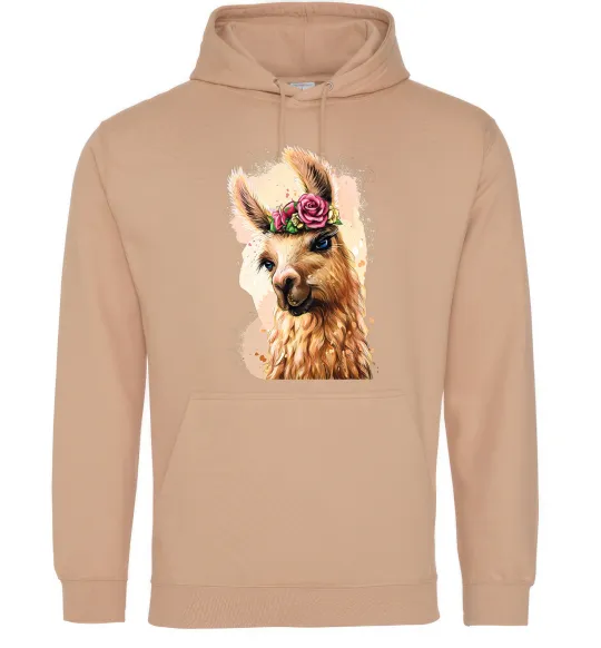 Женская толстовка (худи) Лама у віночку Песочный фото