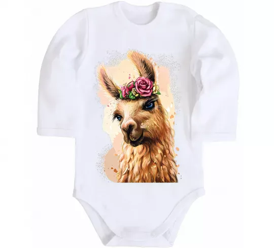 Детский боди Лама у віночку Белый фото