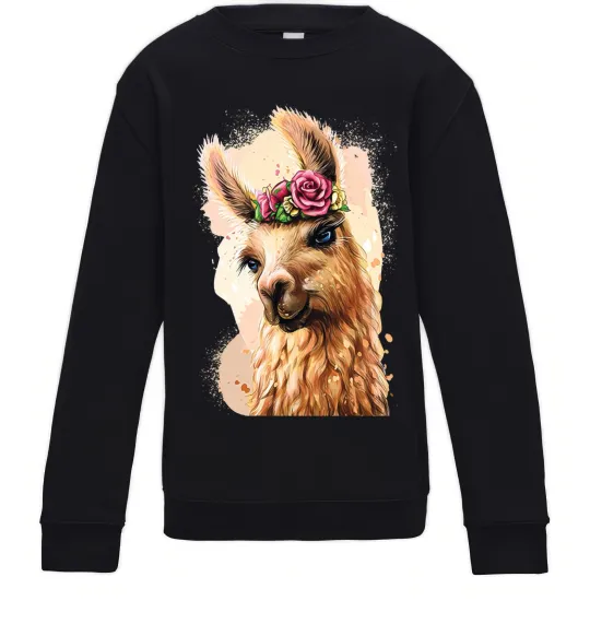 Дитячий світшот Лама у віночку Чорний фото