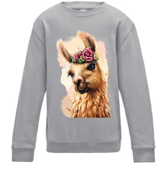 Дитячий світшот Лама у віночку Сірий меланж фото