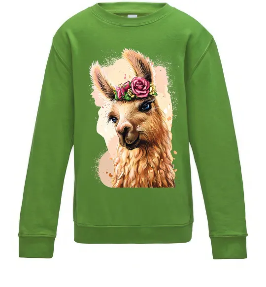 Дитячий світшот Лама у віночку Лаймовий фото