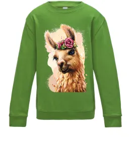 Детский Свитшот Лама у віночку Лаймовый фото