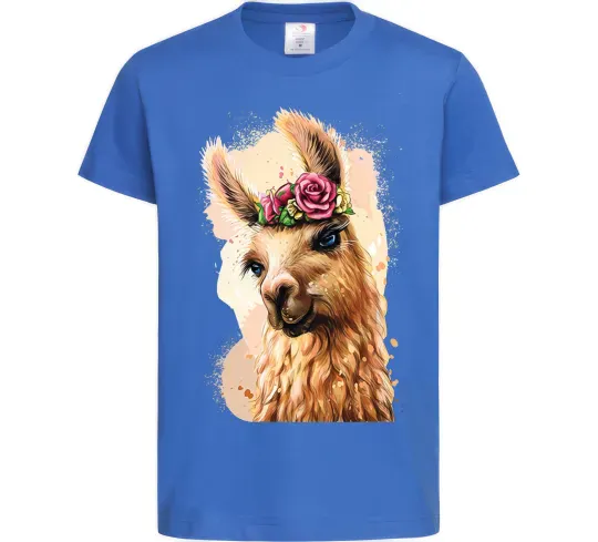 Детская футболка Лама у віночку Ярко-синий фото