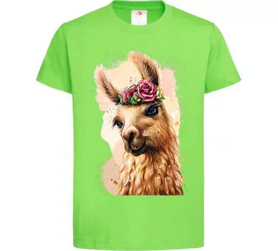 Детская футболка Лама у віночку Лаймовый фото