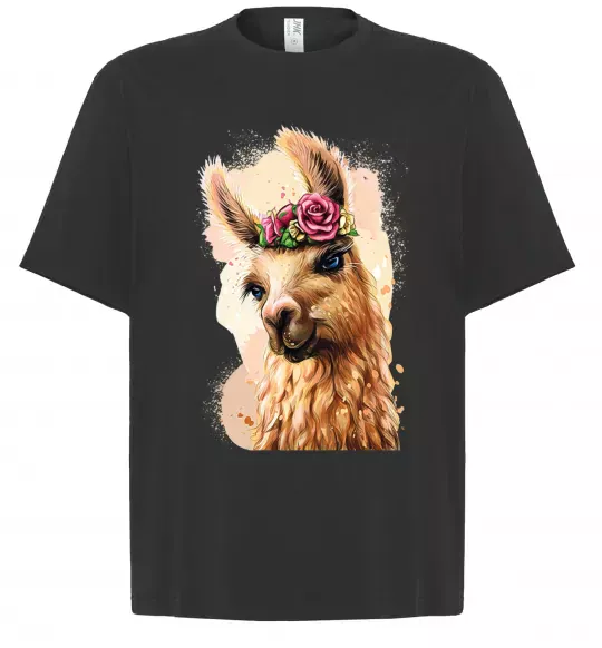 Футболка Оверсайз Лама у віночку Черный фото