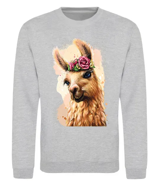 Світшот Лама у віночку Сірий меланж фото