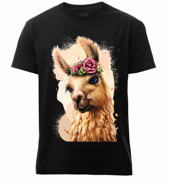 Мужская премиум футболка Лама у віночку Черный фото