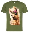 Мужская футболка Лама у віночку Оливковый фото
