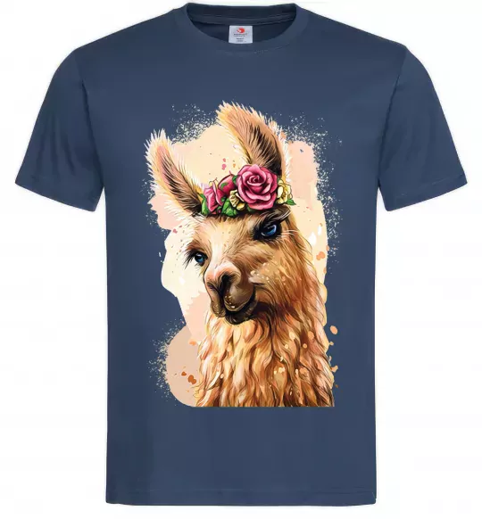 Мужская футболка Лама у віночку Темно-синий фото