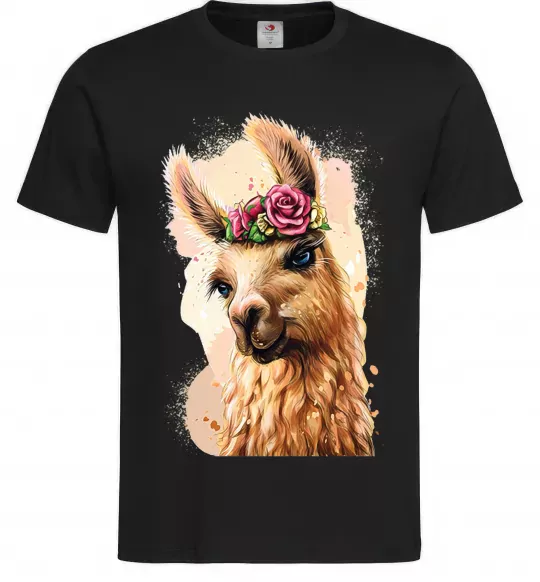 Мужская футболка Лама у віночку Черный фото