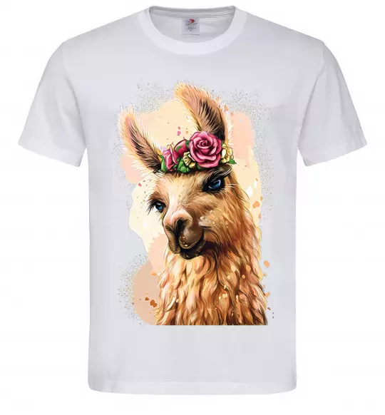 Мужская футболка Лама у віночку Белый фото