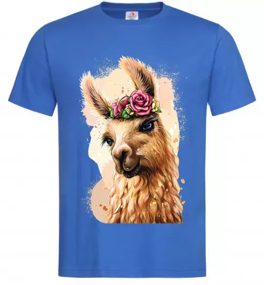 Мужская футболка Лама у віночку Ярко-синий фото