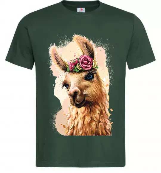 Мужская футболка Лама у віночку Темно-зеленый фото