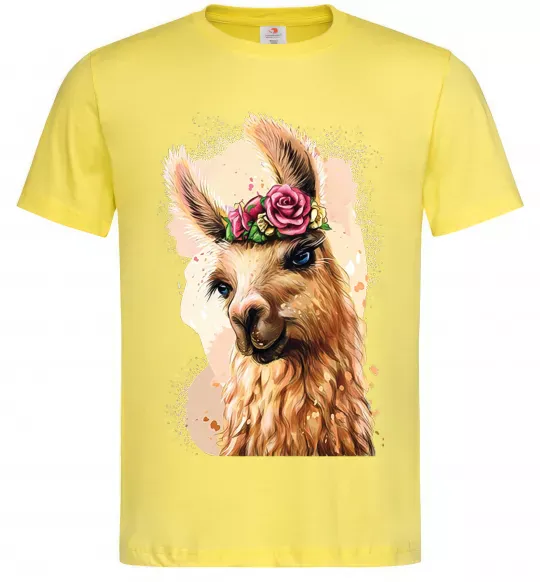 Мужская футболка Лама у віночку Лимонный фото