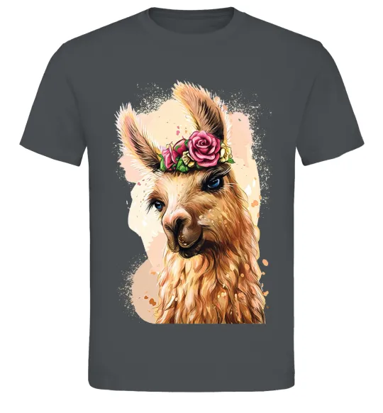 Мужская футболка Лама у віночку Графит фото