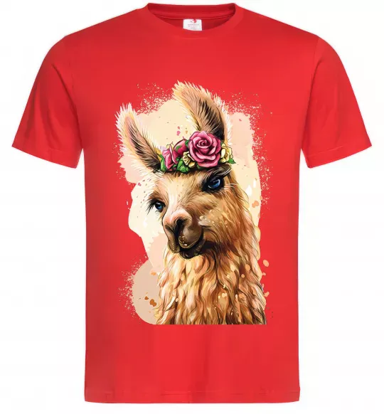 Мужская футболка Лама у віночку Красный фото