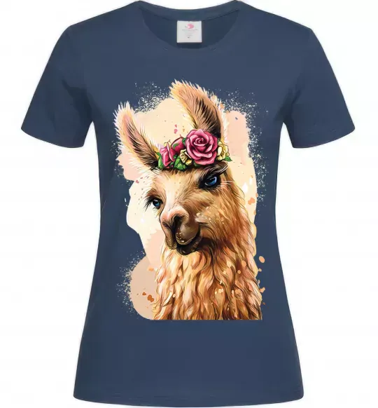 Женская футболка Лама у віночку Темно-синий фото