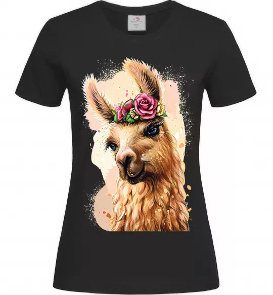 Женская футболка Лама у віночку Черный фото