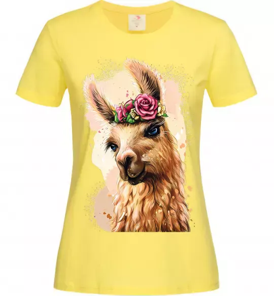 Женская футболка Лама у віночку Лимонный фото