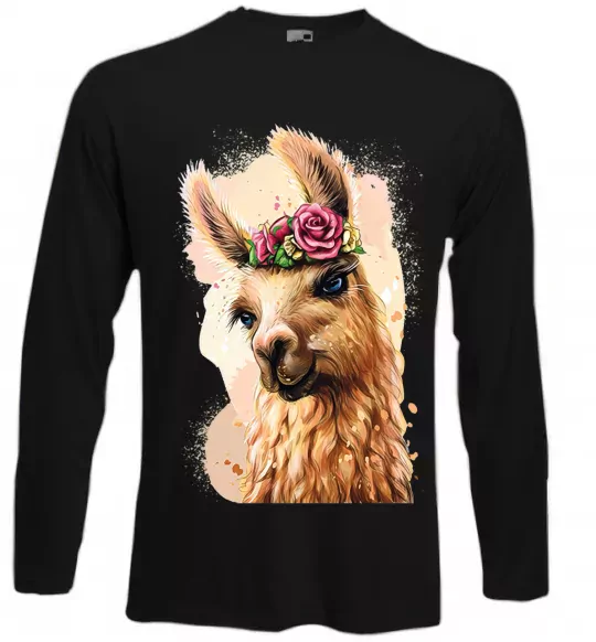 Лонгслів Лама у віночку Чорний фото