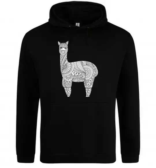 Мужская толстовка (худи) Лама візерунки Черный фото