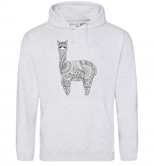 Мужская толстовка (худи) Лама візерунки Серый меланж фото
