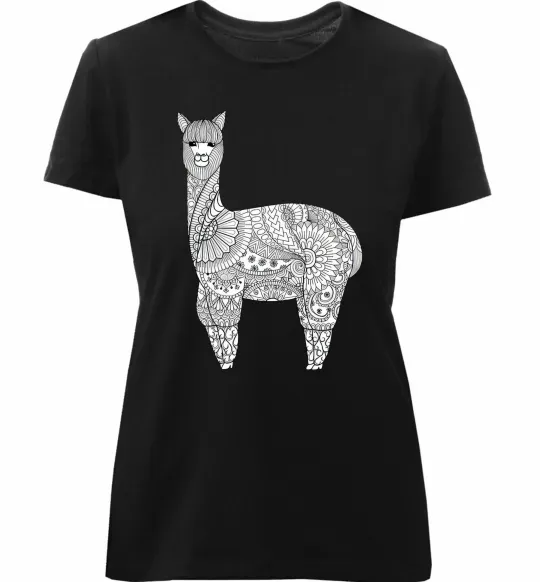 Женская премиум футболка Лама візерунки Черный фото