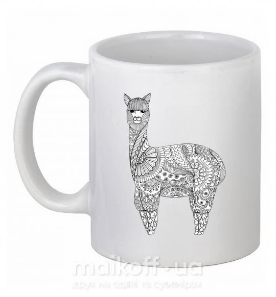 Чашка керамічна Лама в узорах Білий фото