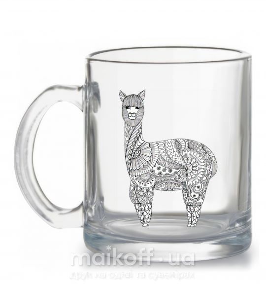 Чашка скляна Лама в узорах Прозорий фото