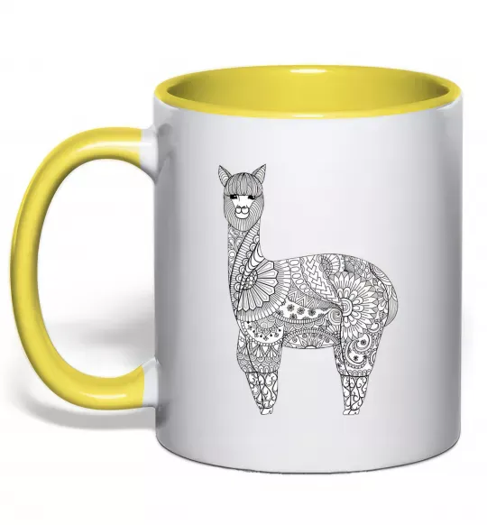 Чашка з кольоровою ручкою Лама візерунки Сонячно жовтий фото