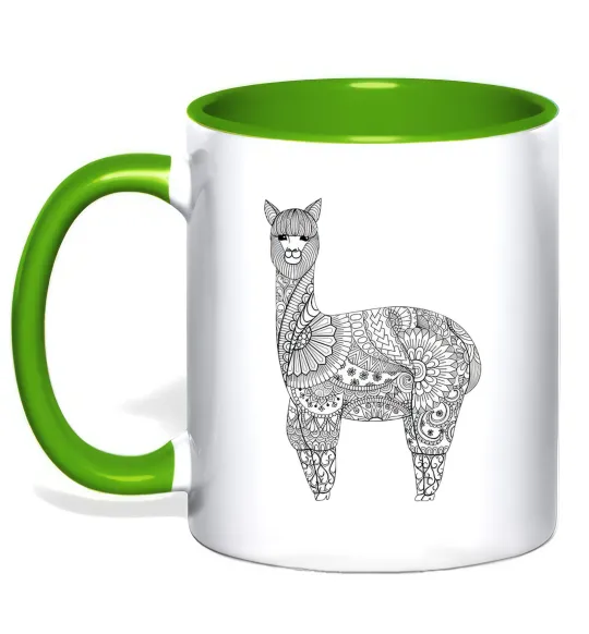 Чашка с цветной ручкой Лама візерунки Лаймовый фото