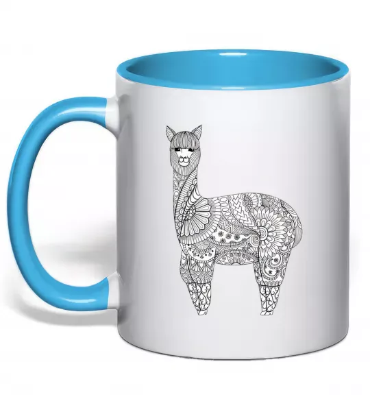 Чашка з кольоровою ручкою Лама візерунки Блакитний фото