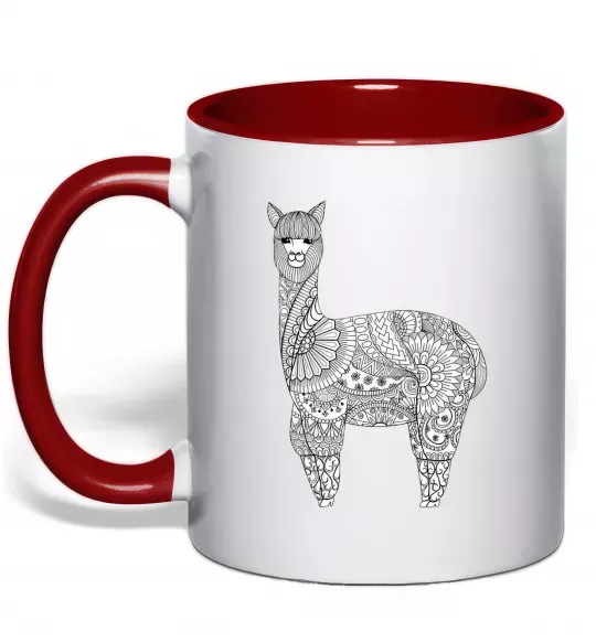 Чашка з кольоровою ручкою Лама візерунки Червоний фото