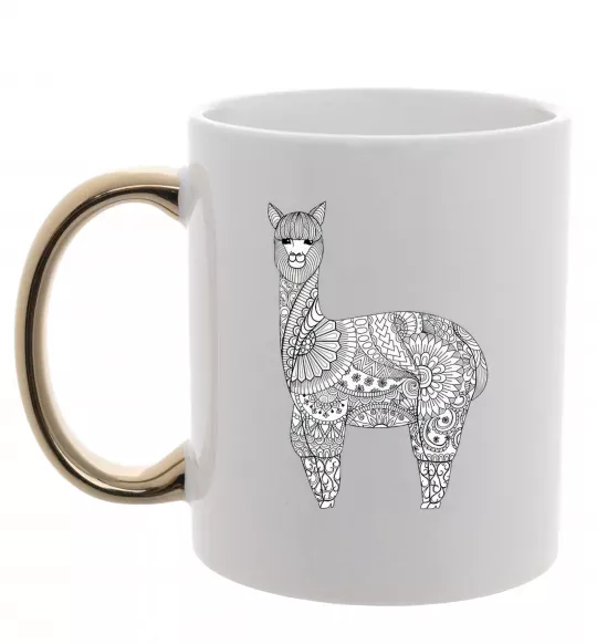 Чашка з кольоровою ручкою Лама візерунки Золото фото